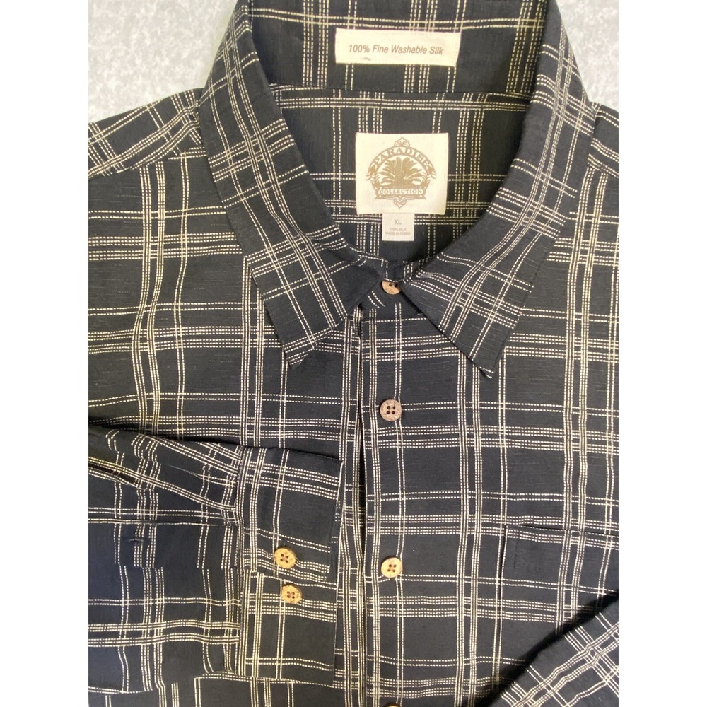 Paradise Collection Mens Silk‎ Button Down Shirt XL Plaid Long Sleeve